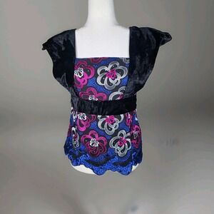 DNK Design Women's Sleeveless Blouse Size M with Velevet Straps Black